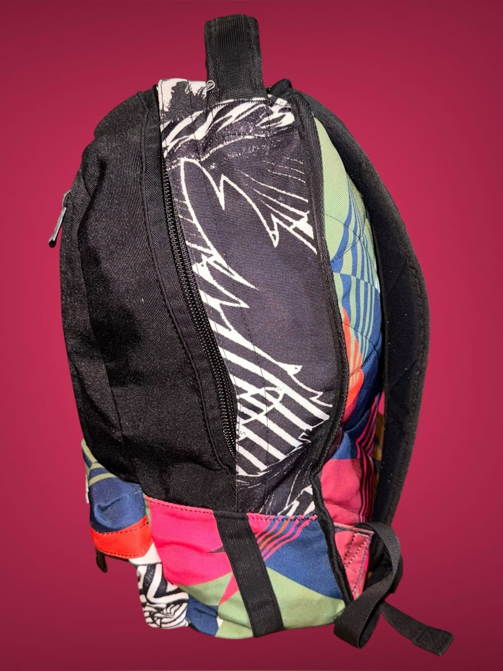 Volcom Patchwork Geometric Colorblock Skate Backpack Adjustable Straps - Picture 4 of 8